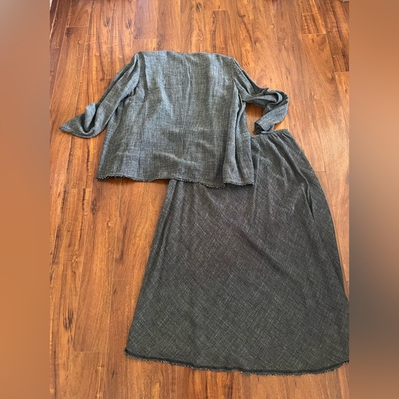 Eileen Fisher Linen Blazer Jacket Midi Skirt 2 Piece Set Gray Size 1X / 2X - Picture 2 of 11